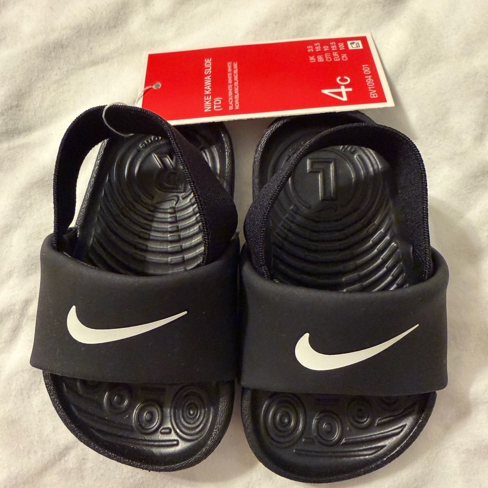 Baby/Toddler Nike Black Slide Sandals with White Swoosh